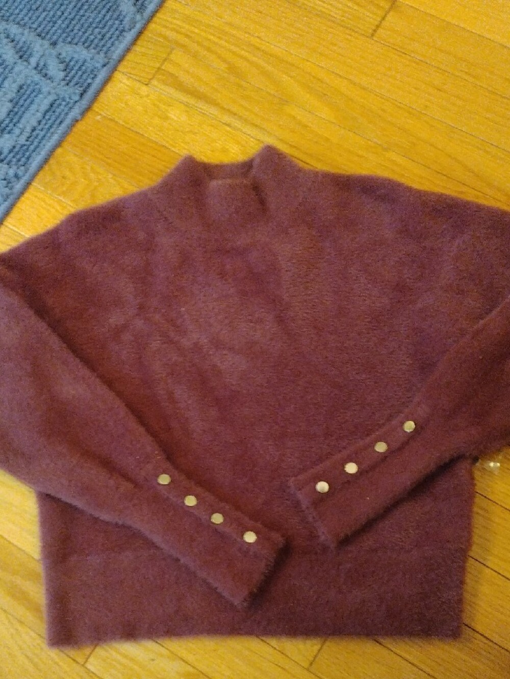 Bailey 44 Rust Mock Neck Sweater with Gold Button Cuff Detail
